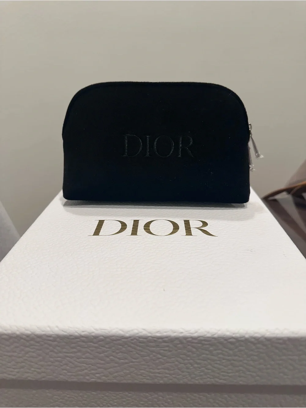 Dior Black Velvet Embossed Logo Pouch